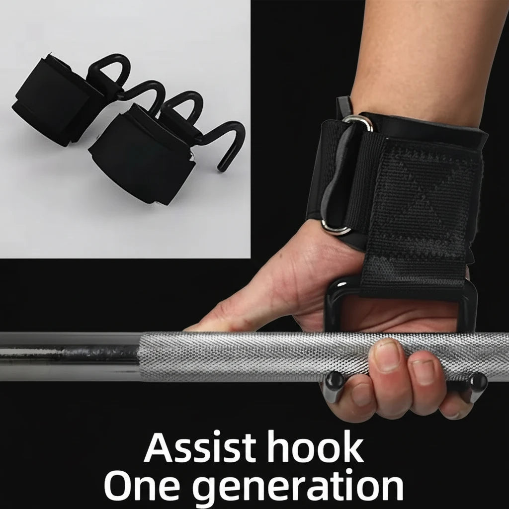 Heavy-Duty Metal Weightlifting Hooks - Adjustable Black Fitness Grip Straps with Horizontal Bar Attachment for Pull-Ups