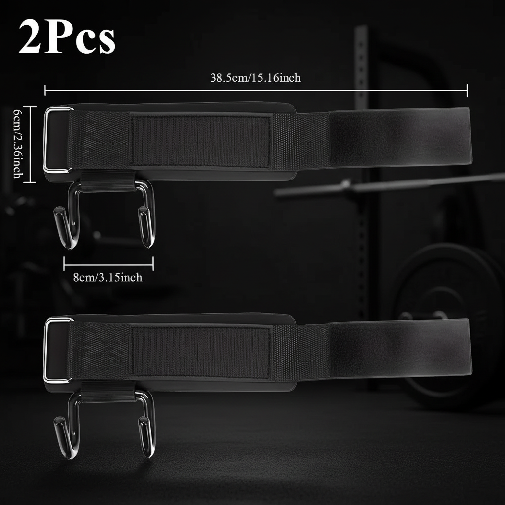 Heavy-Duty Metal Weightlifting Hooks - Adjustable Black Fitness Grip Straps with Horizontal Bar Attachment for Pull-Ups